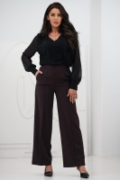 Elegancka bluzka damska z szyfonowym długim rękawem dekolt V mankiety z guzikiem - czarna